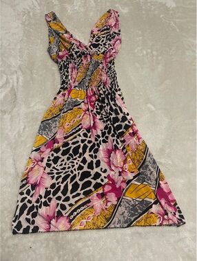 Y2K Feratelli Floral and Animal Print Rayon Spandex Dress Size S